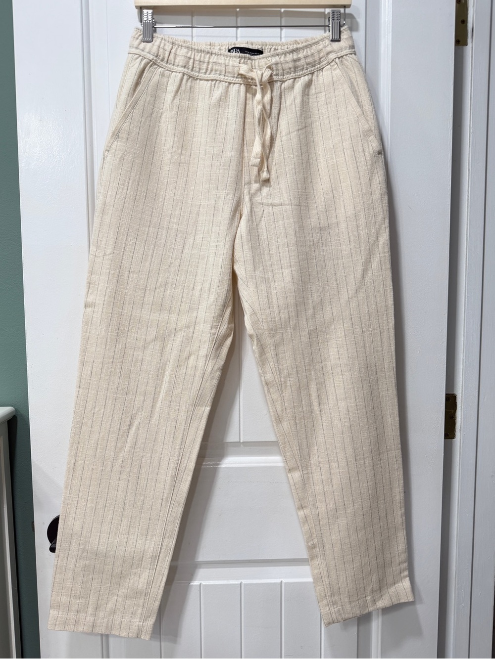 Zara Cream Ribbed Drawstring Relaxed Fit Pants